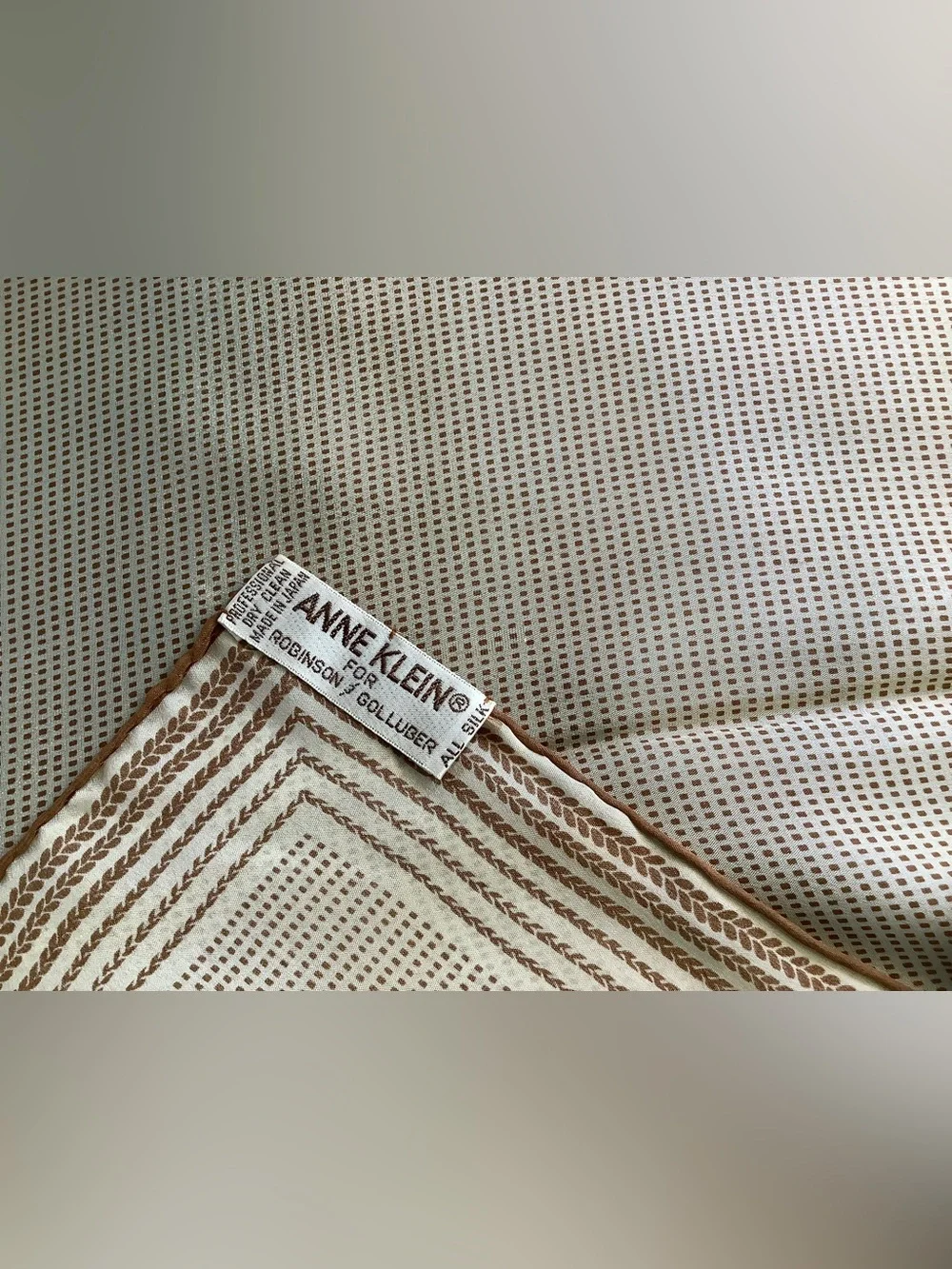 Anne Klein Cream and Brown Patterned Silk Scarf
